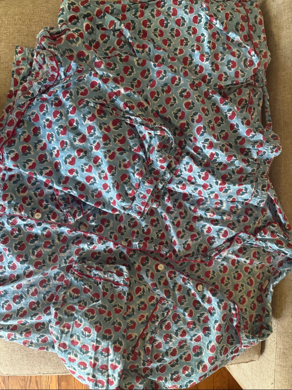 Women’s Floral Print 3pc Pajamas - Red & Blue